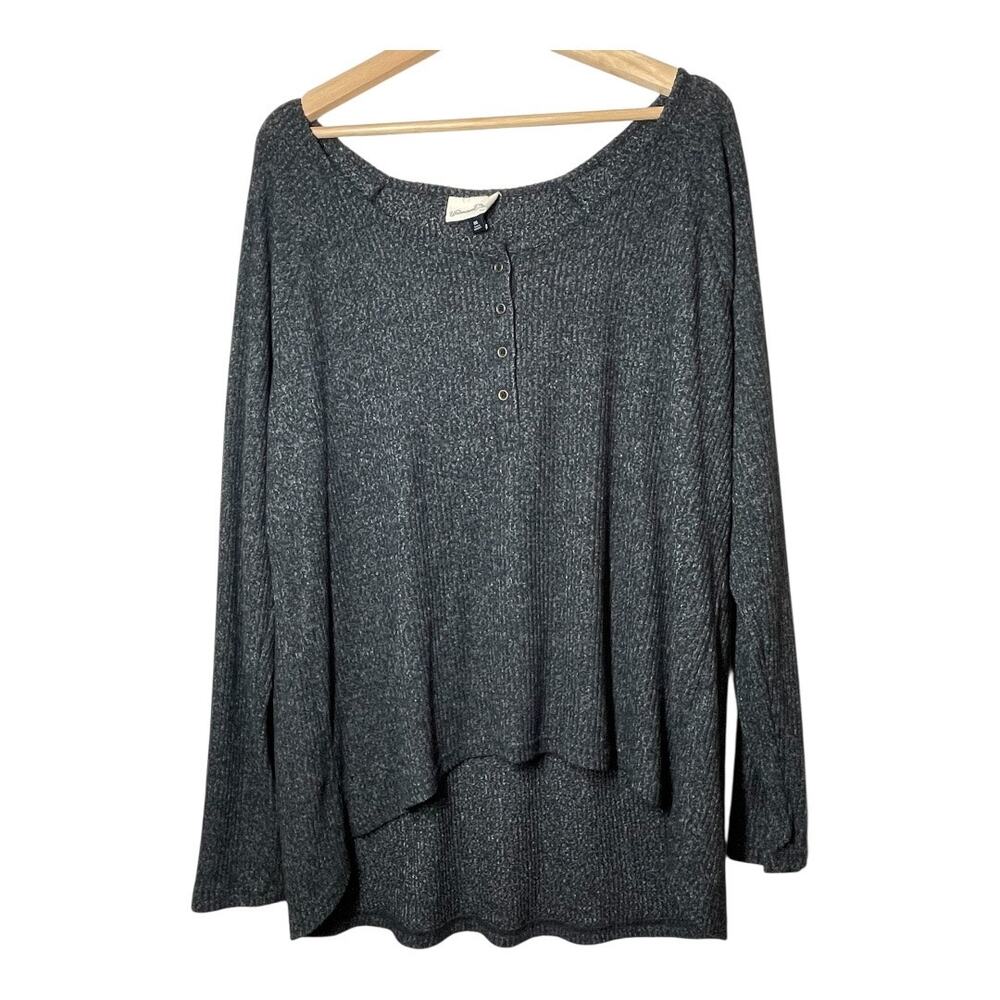 Universal Thread Dark Gray Knit Top Size XXL Wide Neck Henley Ribbed
